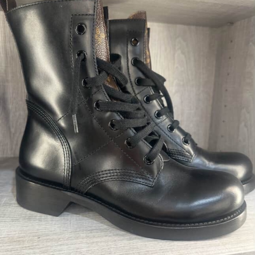 Louis Vuitton Black Leather Combat Boots